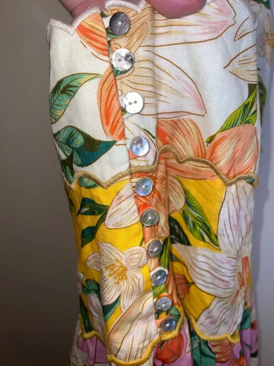 Farm Rio Guaragarden 100% Linen Halter Midi Dress Button Back Floral NWT Large - Picture 9 of 16